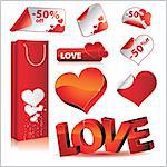 Vector illustrations - love, stickers, bag