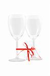 two empty glasses bounded with red ribbon