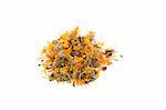 dry marigold ( Calendula ) flower tea on white background