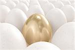 High quality 3d image of a golden egg standing out from the crowd