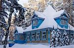 The Russian house in the winter in wood