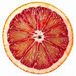Blood red orange slice isolated on white background