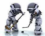 3D render of a Robots playing ice hockey