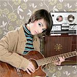 retro woman musician guitar player vintage wallpaper