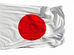 Flag of Japan, fluttered in the wind. Sewn from pieces of cloth, a very realistic detailed flags waving in the wind, with the texture of the material, isolated on a white background