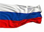 Russian flag, fluttering in the wind. Sewn from pieces of cloth, a very realistic detailed flags waving in the wind, with the texture of the material, isolated on a white background