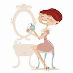 retro cartoon woman with perfume isolated ,  vector illustration