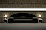black sofa in the room with brick wall 3d