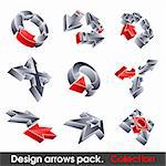 Vector arrows. Design elements. 3D symbol for your artwork.