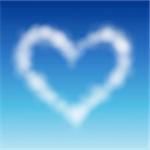Heart shaped cloud in the blue sky. Valentine`s day illustration