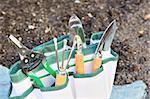 Detail of gardening tools in tool bag - outdoor