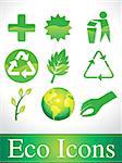 abstract green glossy eco icons vector illustration