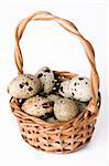 Quail eggs in basket isolated on a white background