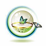 Ecology icon with butterfly, clean environment, vector illustration
