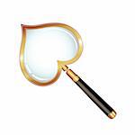 Magnifying glass with shape heart isolated on white background