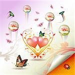 Valentine's day, illustration with hearts and butterflies