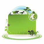 Green earth background with horses and butterflies