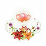 Hearts decorated with flowers and butterflies for Valentine's day