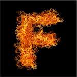 Fire letter F on a black background