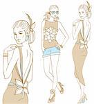 Female fashion models set in doodle style