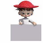 cute and funny cartoon doll with hat. 3D rendering with clipping path and shadow over white