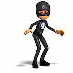 heroic cartoon ninja. 3D rendering with clipping path and shadow over white