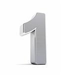 The number one as a brushed chrome object over white