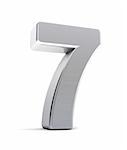 The number seven as a brushed chrome object over white