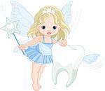 Illustration of a cute little Tooth Fairy flying with Tooth