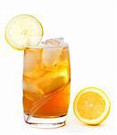 A glass of ice lemon tea, drink, isolated on white background