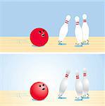 Illustration of a bowling ball, which catches up with runaway bowling