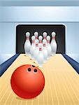 Red bowling ball smashing pins