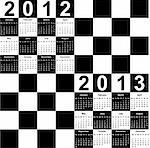 square calendar for 2012 and 2013 in form of chess board
