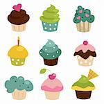 Colorful cupcake set , vector illustration