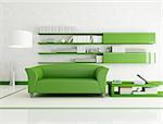 contemporary  living room with fashion green couch - rendering