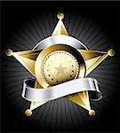 Golden sheriff badge design with a silver ribbon for text