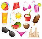 Set of 13 summer and beach vector icons
