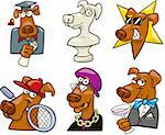 cartoon illustration of dogs icons set