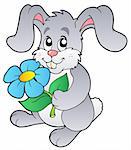 Cute bunny holding flower - vector illustration.