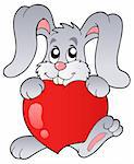 Cute bunny holding heart - vector illustration.