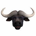 very cute and funny cartoon buffalo. 3D rendering with clipping path and shadow over white