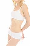 Part of beautiful fit slim woman body in white underwear. isolated