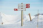 Blank direction signs in a ski resort