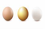 3 Eggs, Gold, White And Brown, Isolated On White Background, Vector Illustration