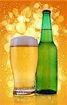 Glass and bottle of beer in abstract background