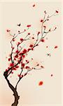 Growth of plum blossom, vectorized brush painting, symbolize growth and success.