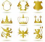 Set heraldic gold elements. Vector art illustration