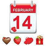 Calendar And Valentine's Icons, Isolated On White Background, Vector Illustration