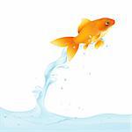 Goldfish Leaping Out Of Water, Vector Illustration