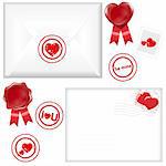 2 Envelope With A Stamp In Form Of Heart, Isolated On White Background, Vector Illustration